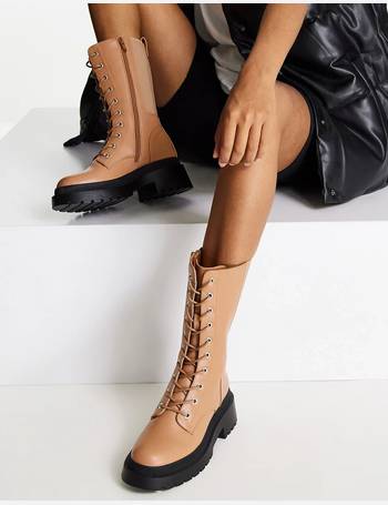 miss selfridge heeled hiker boots with lace up in black