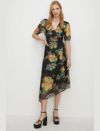 Dresses, Floral Jacquard Plisse Tie Waist Midi Dress