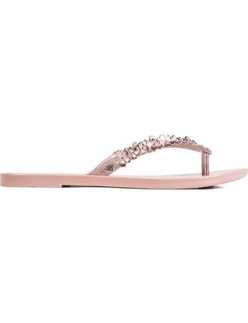 Zaxy flower shine thong sandals in gold and sage