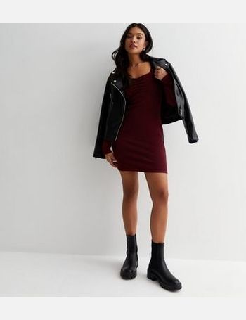 Petite Burgundy Velvet Long Sleeve Mini Dress