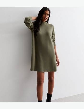 Petite Mink Ribbed Knit High Neck Mini Dress