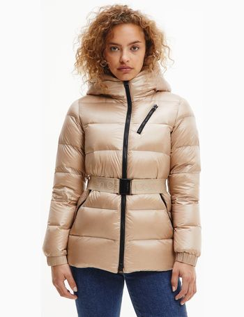 belted down puffer coat calvin klein