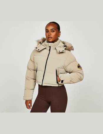 Closure London Womens Cropped Fur Hooded Puffer Jacket