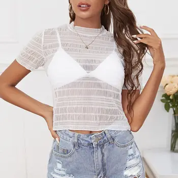 Solid High Crop Top Without Bra