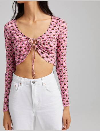 Cream and pink block printed crop top by Rira