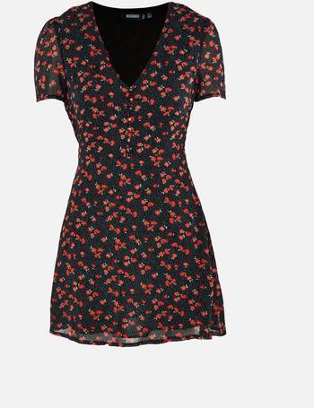 Missguided floral high outlet neck trim tea dress