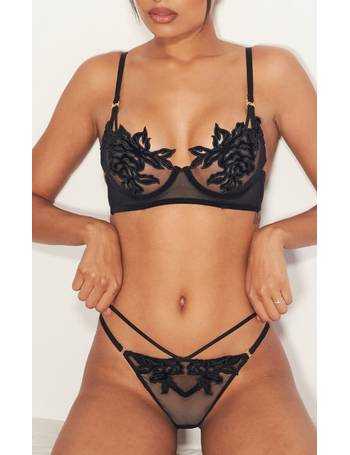 Black Ann Summers Floral Applique Mesh Thong