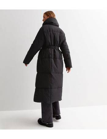 Black Drawcord Long Puffer Coat