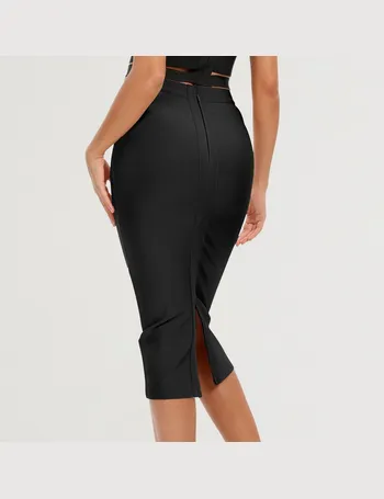 Zipper Back Split Hem Pencil Skirt