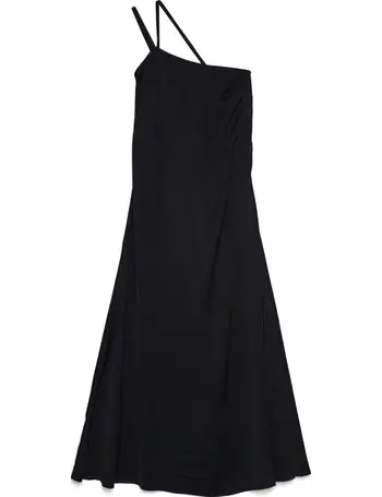 Black Satin Round Neck Long Sleeve Tie Waist Mini Dress