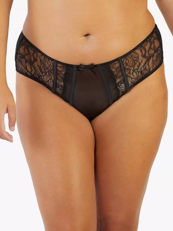 Playful Promises Fallon High Waisted Crotchless Black Brief at the