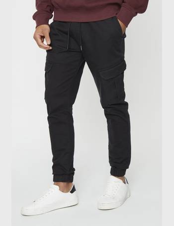 Black Linen Blend Cargo Trousers