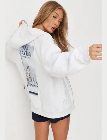 playboy x missguided grey marl varsity zip through hoodie