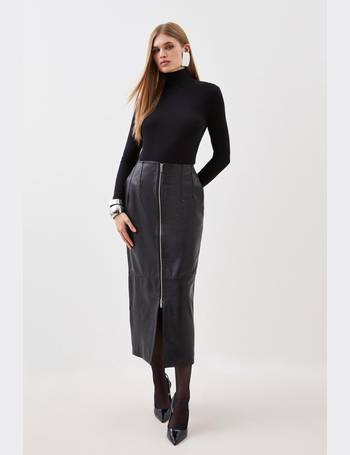 Metallic Faux Leather Midi Skirt | Karen Millen