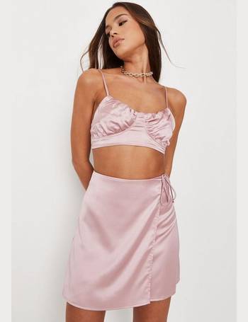 Missguided Tall satin bralette and skirt set in blue