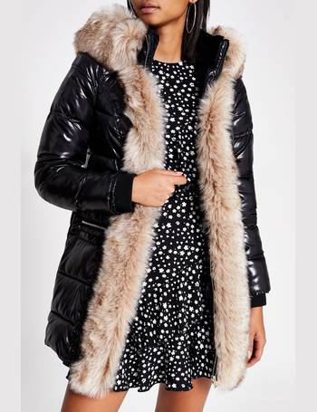 River island faux fur front cheap high shine padded jacket