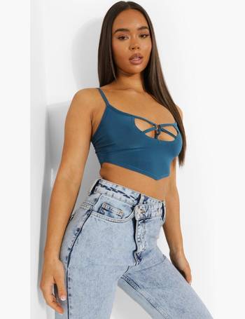 Lace trim rib crop cami top