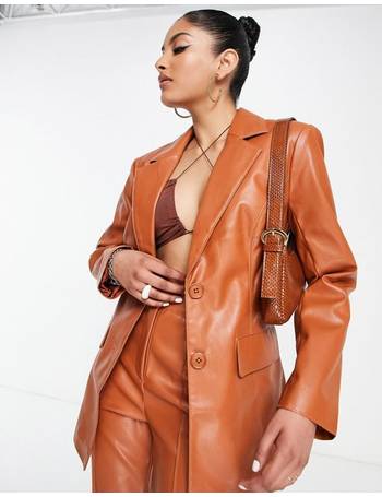 ASOS DESIGN real leather blazer in tan
