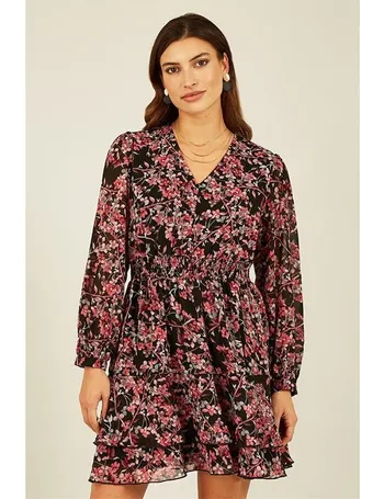 Yumi Pink Paisley Print Ruched Waist Dress