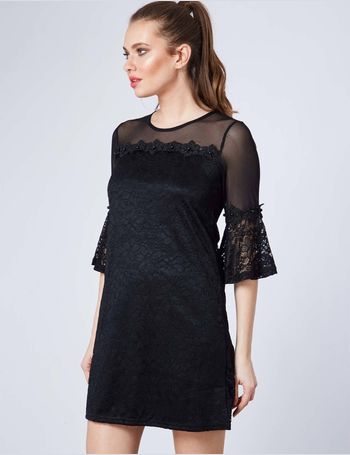 black lattice front flare sleeve lace sheath dress