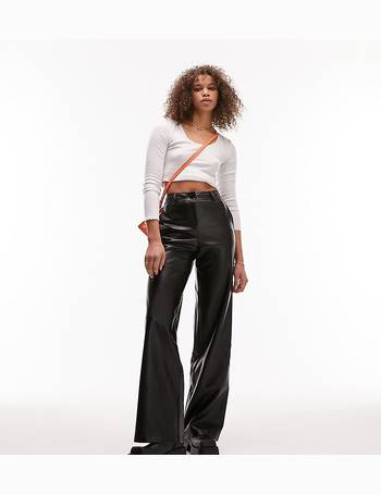 Topshop faux leather straight leg pants in black