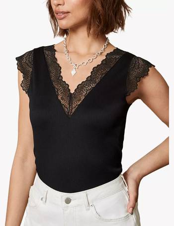 Mint Velvet Lace High Collar Top, Black, XS