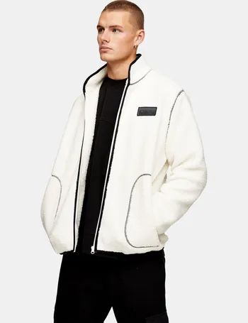 topman borg jacket in off white