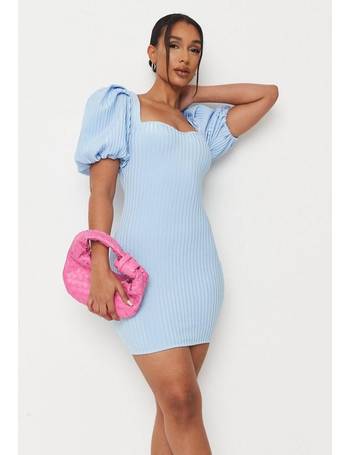 sage rib puff sleeve bandage midaxi dress