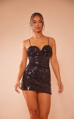 Tall Sequin Feather Detail Bandeau Mini Dress