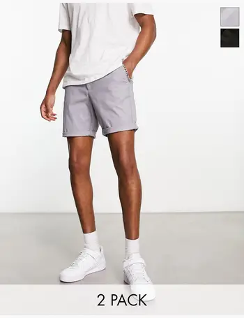 ASOS DESIGN 2 pack slim chino shorts in mid length in stone & navy save