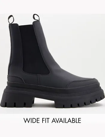 asos design chelsea boots in black leather with chunky sole