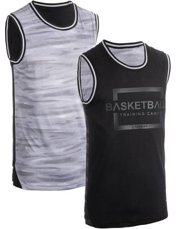 Men's/Women's Reversible Sleeveless Basketball Jersey T500 - Black/White