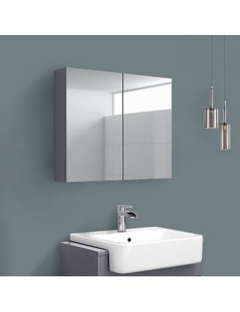 NRG 2 Door Mirror Cabinet Wall Mounted Bathroom Storage Furniture 600x667mm Gloss Grey 