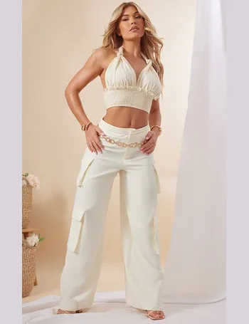 Tall Cream Tailored Wide Leg Cargo Pants