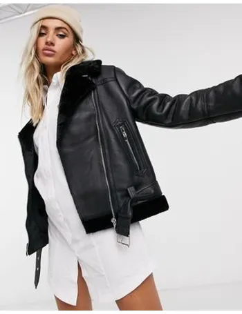 topshop biker jacket with fur collar