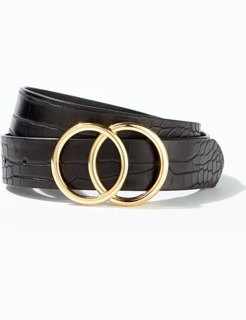 Black Leather-Look Double Circle Belt