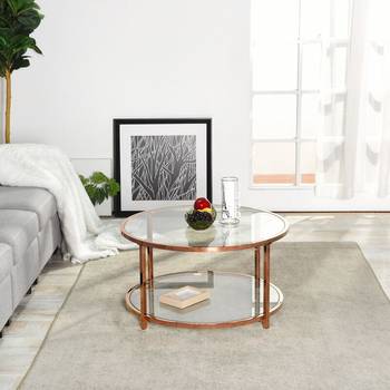 Manomano Uk Glasetal Coffee, Embry Round Glass Top Coffee Table With Gold Accent
