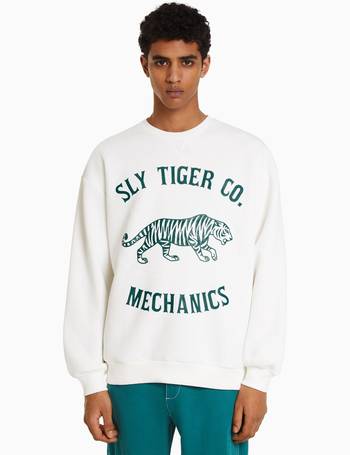 Bershka tiger printed sweatshirt in white