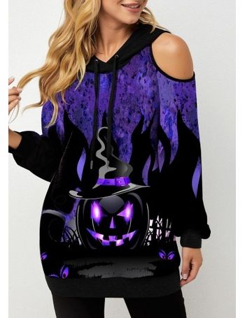 Halloween theme letter print clearance drawstring hoodie