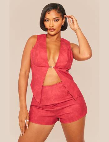 Shape Red Faux Leather Zip Detail Corset Top