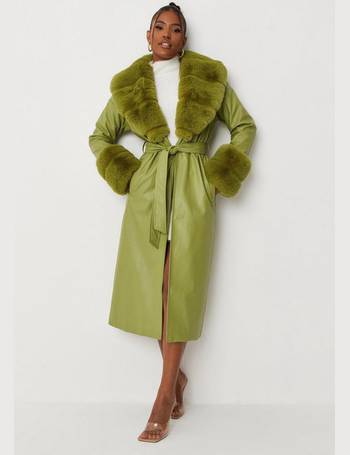 Missguided Women S Leather Trench Coats, Fur Trim Leather Trench Coat