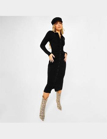 Missguided Petite Ruched Satin Midaxi Shirt Dress