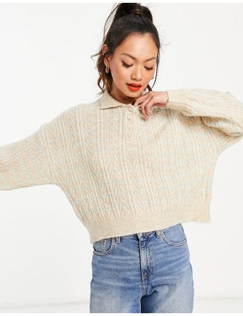 mango half zip striped oversized jumper in ecru