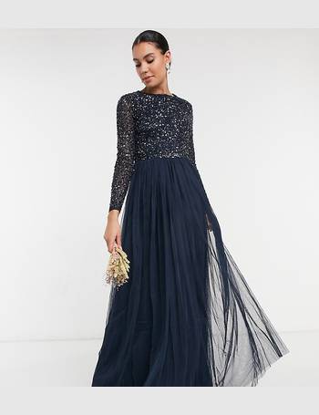 Boutique Sequin Long Sleeve Maxi Bridesmaid Dress