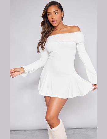 Cream Ruched Textured Backless Bandeau Shift Dress