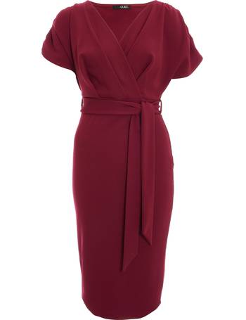 quiz red batwing belted dress