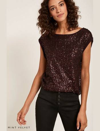 Burgundy Velvet Sequin T-Shirt