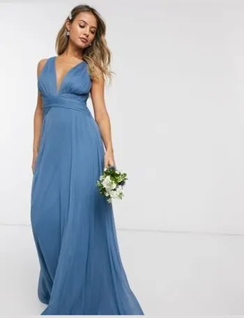 ASOS DESIGN Bridesmaid ruched bodice drape maxi dress with wrap waist, Blue  