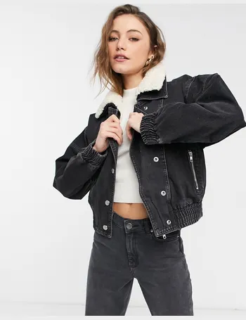 Topshop black borg hot sale denim jacket