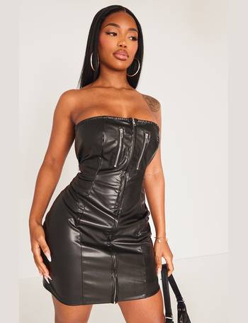 Buy SIDE RUCHED FAUX LEATHER BLACK BODYCON DRESS for Women Online